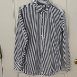 Uniqlo Men’s Blue and White Vertical Stripe Dress Shirt